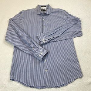 Express Modern Fit Long Sleeve Button Down Men's Shirt Blue Stripped Size Medium